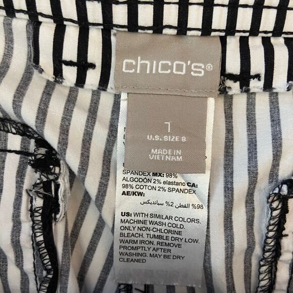 Chicos Capri Pants Size 1 White Black Striped Casual Cropped Pants - Picture 3 of 5